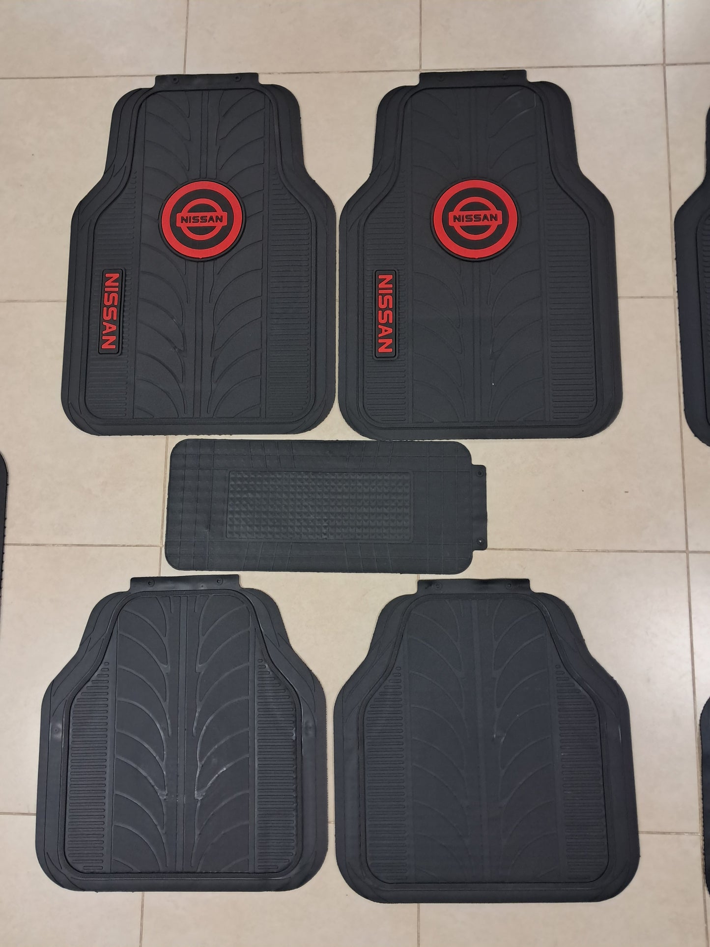 Nissan Red Logo Premium Line Rubber Mats – Waterproof Anti-Slip 5 Piece Set