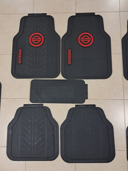 Nissan Red Logo Premium Line Rubber Mats – Waterproof Anti-Slip 5 Piece Set