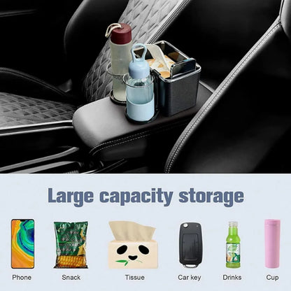 Car Armrest Storage Box - Car Armrest Storage Box with 2 Cup Holders, Autheal Armrest Storage Box, Multi-Functional Auto Console Organizer for Water Cup (Black)