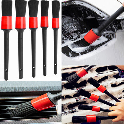 Detailing Brush Set -5 Different Sizes Premium Natural Boar Hair Mixed Fiber Plastic Handle Automotive Detail Brushes for Cleaning Wheels, Engine, Interior, Air Vents, Car, Motorcy