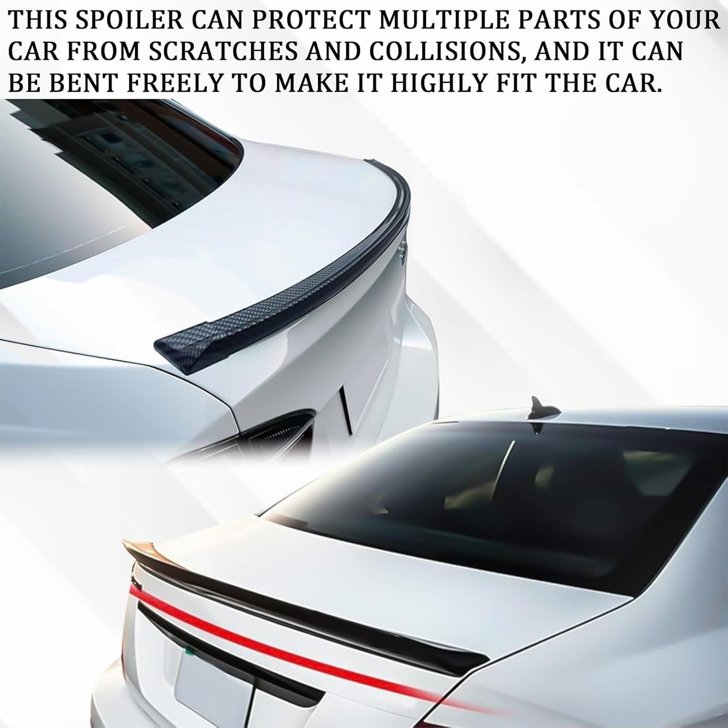 Rear Spoilers for Cars, Black or Carbon Fiber 3D Rubber Car Trunk Spoiler Roof Lip Trim Kit, Universal Automotive Exterior Accessory Punch-Free Tailgate Bumper Rear Spoiler Wing Sticker