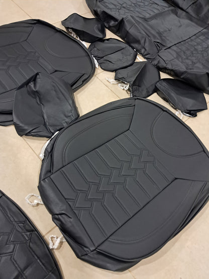 Universal black Full Car Seat Cover Set – Premium Leather Design with Foam Padding (Complete Interior Protection)
