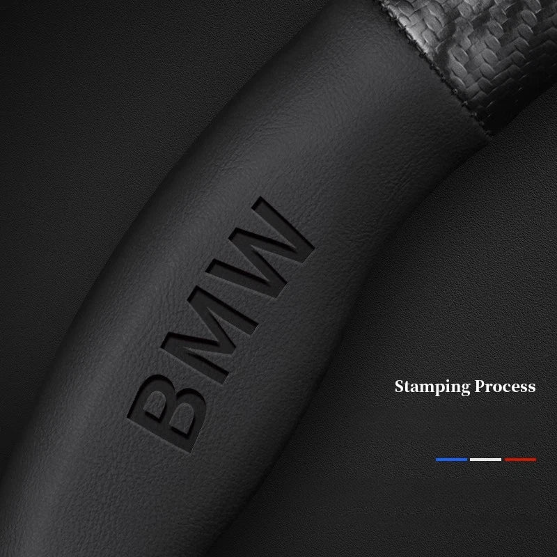 BMW Full Black Carbon Fibre+PU Leather Steering Wheel Cover