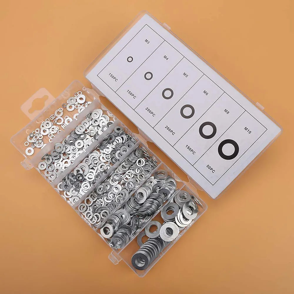 Steel Washer, 900pcs M3-M10 A3 Steel Plain Washers Spacer Assortment Set Fit for Screws Bolts, Screw, Flat Washers