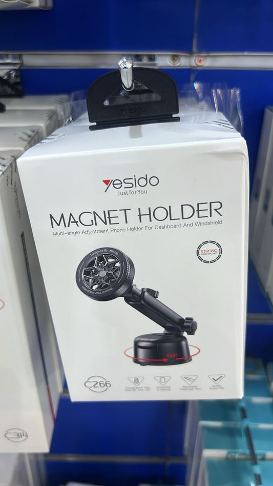 YESIDO C266 Magnetic Car Phone Holder – Strong Suction Mount, Adjustable Arm, 360° Rotation Dashboard & Windshield