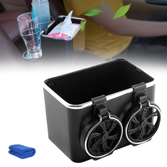 Car Armrest Storage Box - Car Armrest Storage Box with 2 Cup Holders, Autheal Armrest Storage Box, Multi-Functional Auto Console Organizer for Water Cup (Black)