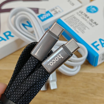 Hoco X125 Charging Cable Type-C to Lightning (Iphone) – 30W Or Type-C to Type-C – 60W Premium flat braided cable with durable Zinc