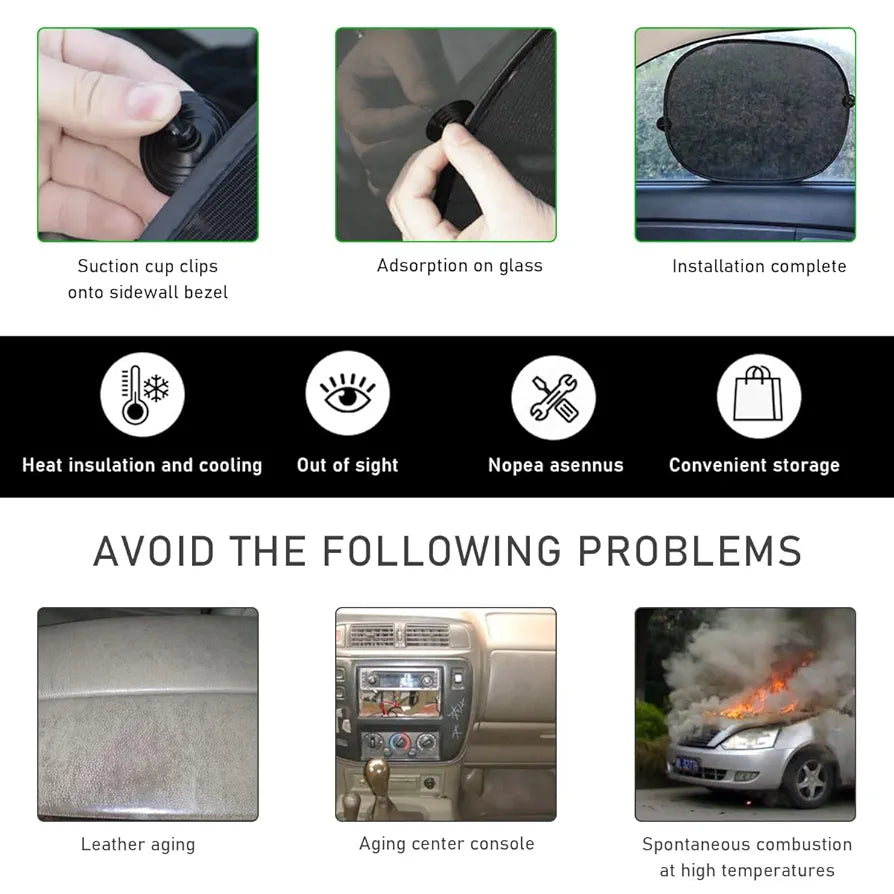 2 PCS Car Window Shade, 14"×17" Rear Side Window Sunshade Protector with Suction Cups, Foldable Sunlight Shield Blocks Sun, Glare and UV Rays, Universal Car Accessories