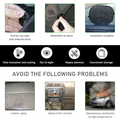 2 PCS Car Window Shade, 14"×17" Rear Side Window Sunshade Protector with Suction Cups, Foldable Sunlight Shield Blocks Sun, Glare and UV Rays, Universal Car Accessories