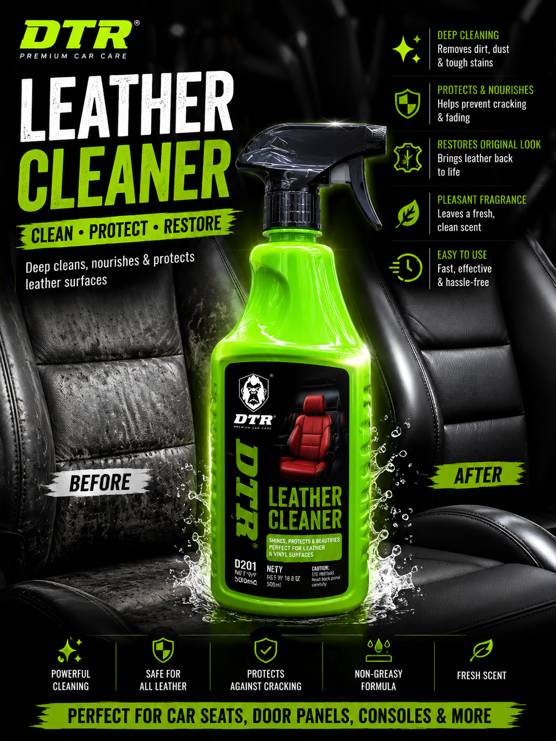 DTR Premium Leather Cleaner & Restorer Spray – Deep Clean Protection Formula 500ML
