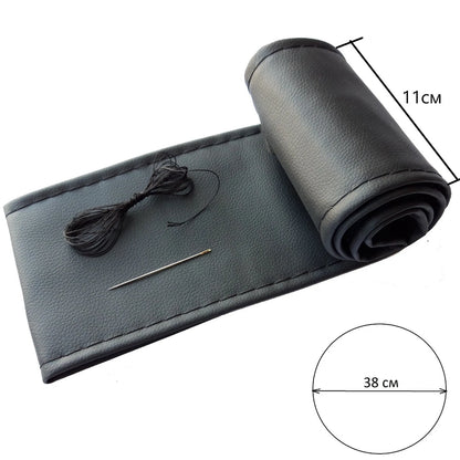 Car Faux Leather Steering Wheel Cover With Needle+Thread Handmake