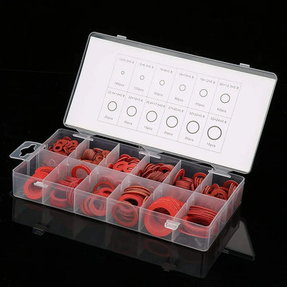 600 Pcs 12 Sizes Red Steel Paper Fiber Washers, Insulation Tray Mixed with Plastic Box (600pcs)