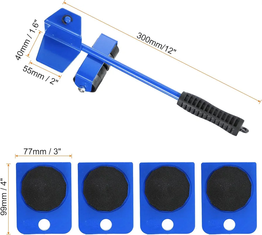Pallet Breaker 12" Carbon Steel Deck Board Pry Bar Puller Removal Tool with Non-Slip Handle and Pulleys for Moving Carrying Removing, Blue