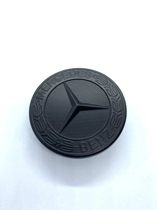 Bonnet Badge Full Black For Mercedes Front Emblem Hood 57mm Black