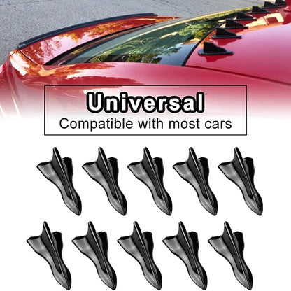 Air Vortex Generator Diffuser Shark Fin 10pcs Set Kit Compatible with Spoiler Roof Wing Pointed End Style Black