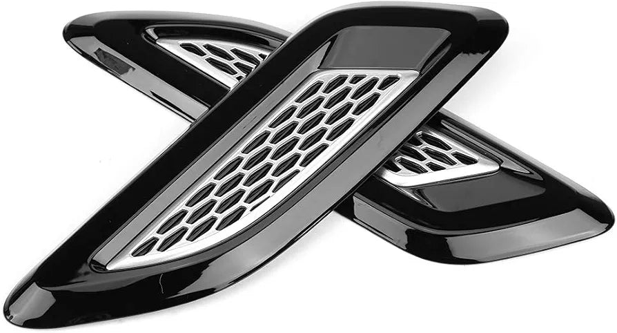 Hood Vents, Exterior Hood Air Vent Outlet Wing Trim (Black & Silver)