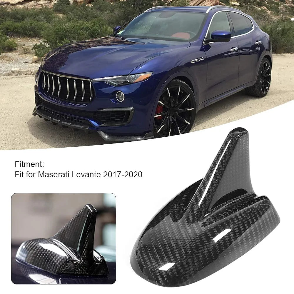 Black Antenna Cap Dry Carbon Fiber Car Antenna Cover Roof Shark Fin Trim