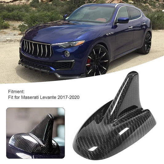 Black Antenna Cap Dry Carbon Fiber Car Antenna Cover Roof Shark Fin Trim