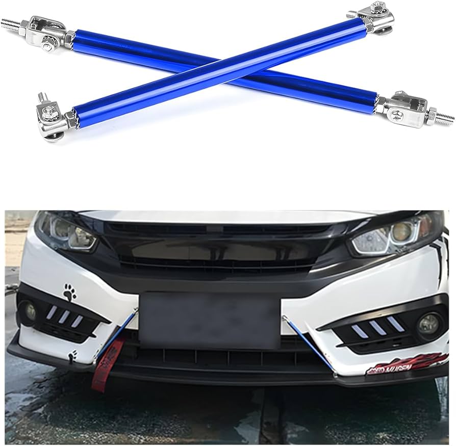 2 PCS Blue Universal 20 CM Adjustable Front Bumper Lip Splitter Strut Rod Tie Support Bar For All Cars