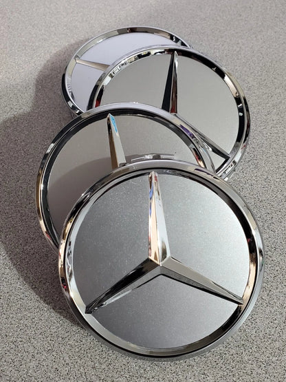 Set Of 4 75MM Wheel Center Rim Hub caps for Mercedes-Benz Silver Chrome Star