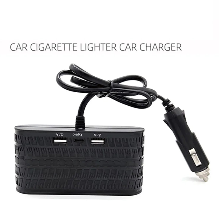 Car Charger 4 Cigarette Lighter Sockets 2 USB + 1 Type-C Charging Adapter