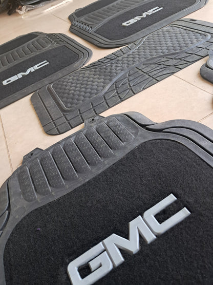 GMC Black Luxury Carpet & Rubber Floor Mats – Premium 5PCS Universal Set