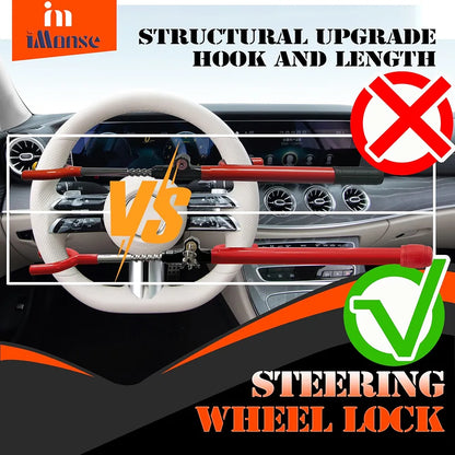 Steering Wheel Lock for Car,Security Wheel Lock Anti Theft Car Locking Device Fit for Cars Trucks Vans and SUVs, Heavy Duty & Lengthened Red