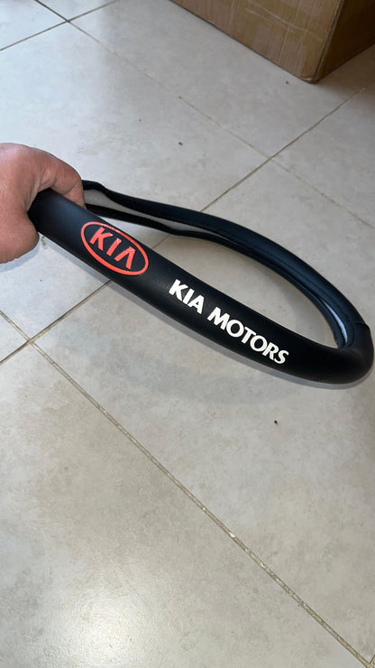 Black Leather Steering Wheel Cover with Custom Car Logo