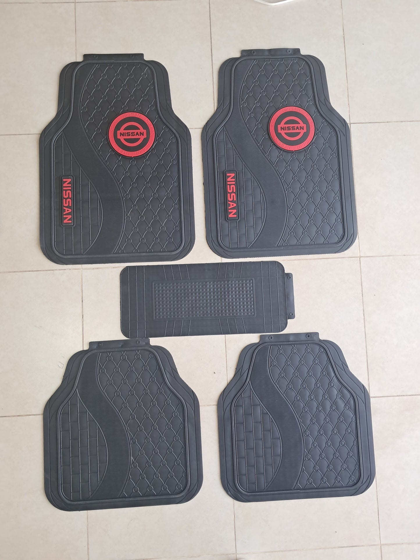 Nissan Red Logo 3D Luxury Rubber Floor Mats – Universal 5PCS Set