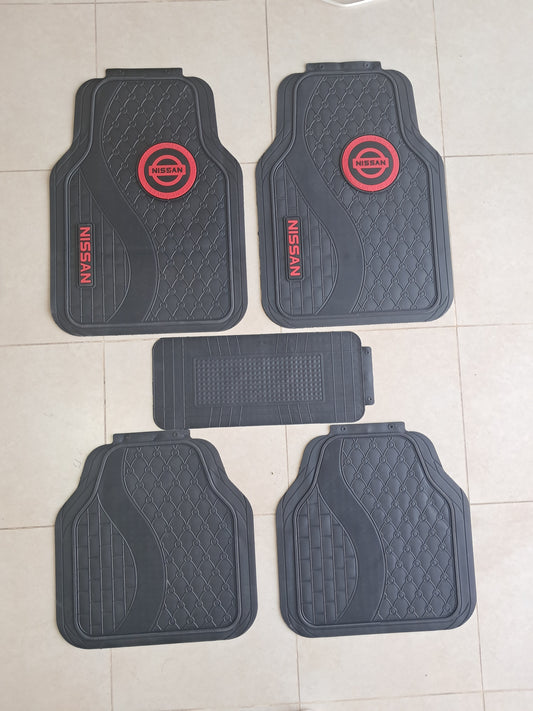 Nissan Red Logo 3D Luxury Rubber Floor Mats – Universal 5PCS Set