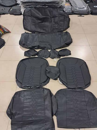 Universal black Full Car Seat Cover Set – Premium Leather Design with Foam Padding (Complete Interior Protection)