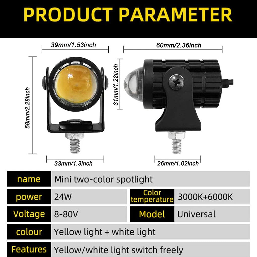 2X LED Headlight Yellow White Hi/Lo Spot Light Driving Fog Lamp ATV