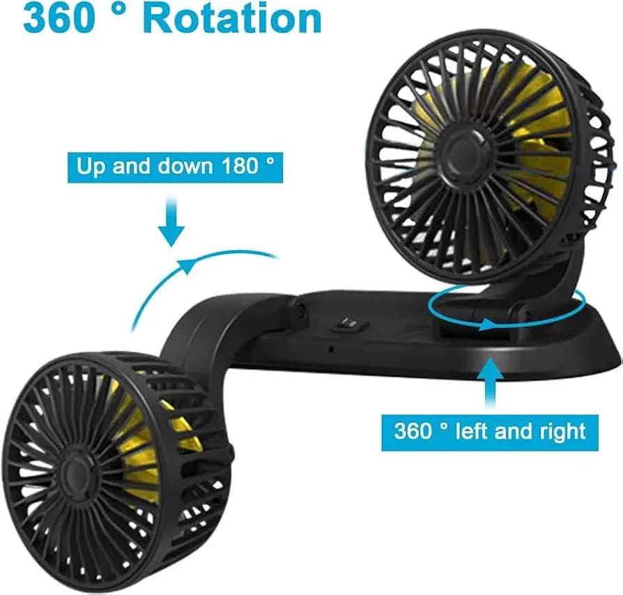 Universal Powerful Cooling Fan 12V Car Fan,Car Interior, Dashboard Fans that Blow Cold Air,360 Degree Rotatable Dual Head Fan,Strong Wind Electric Auto Car Fans for Suitable all type vehicle