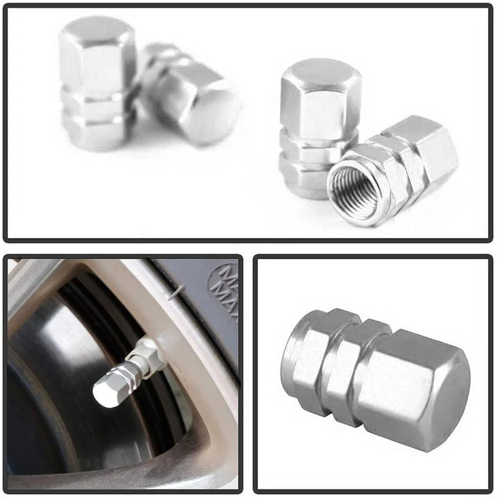 4 pcs Silver Valve Cap Car Tire Caps Aluminum Alloy Tire Valves Stem for Car Air Air