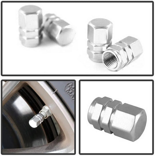 4 pcs Silver Valve Cap Car Tire Caps Aluminum Alloy Tire Valves Stem for Car Air Air