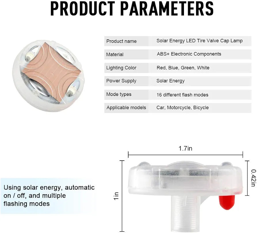 4x Solar Auto Flash LED Car Wheel Hub Tire Tyre Air Valve Cap Light Lamp 15 Mode