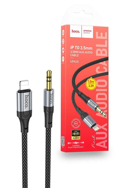 HOCO UPA26 Lightning to 3.5mm AUX Cable – Hi-Fi Audio, iPhone to Car Stereo, 1M Braided Cable