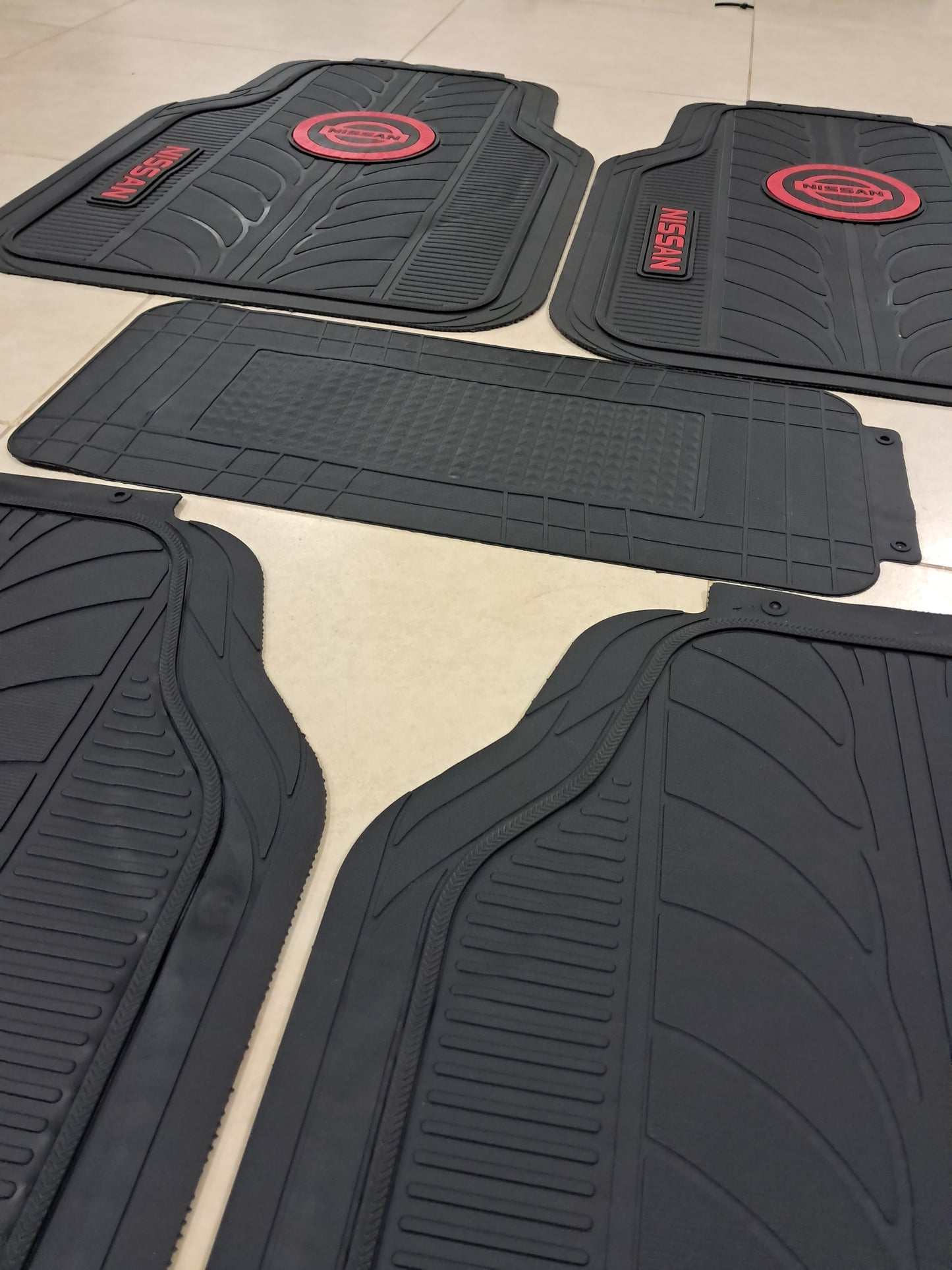 Nissan Red Logo Premium Line Rubber Mats – Waterproof Anti-Slip 5 Piece Set