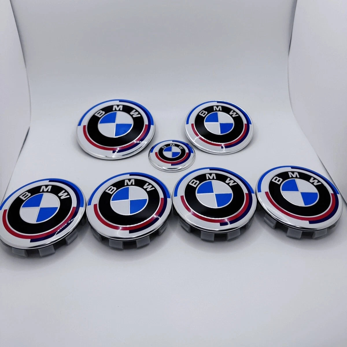 7Pcs 50th Anniversary Emblem Centre Caps Badges Set 82mm 74mm 68mm 45mm for BMW