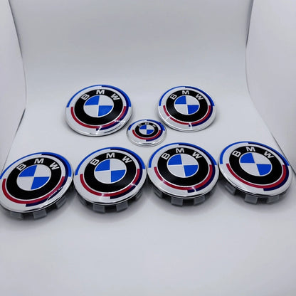 7Pcs 50th Anniversary Emblem Centre Caps Badges Set 82mm 74mm 68mm 45mm for BMW