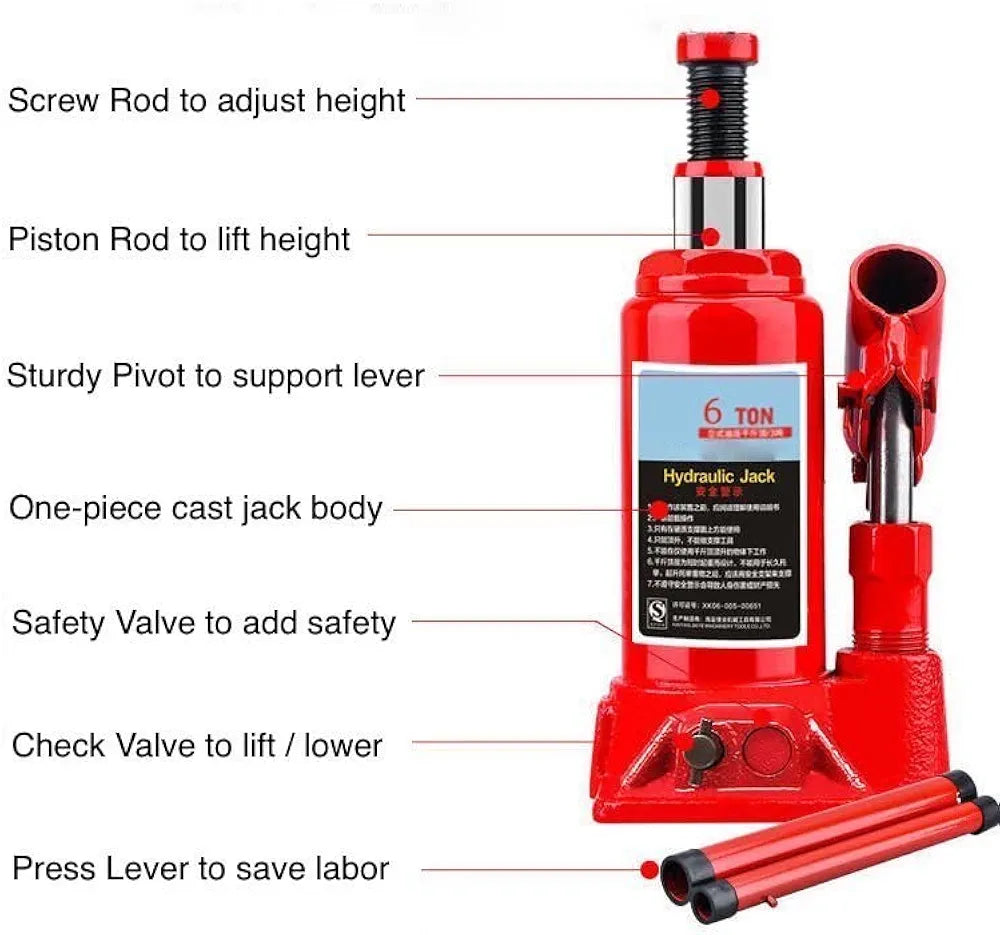 Car Jack Hydraulic Jack for Car, 6 Ton Bottle Jack with Double Ram & Double Lever, 6.2” to 14.5” Lifting Range, Mini Portable Bottle Jack