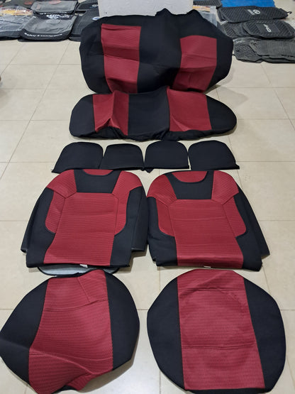 Sport Style Car Seat Covers – Red & Black Cushioned Fabric Set for All Cars
