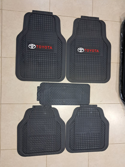 Toyota 5 Pcs Red Writing All-Weather Car Floor Mats Set – Heavy Duty Grid Design
