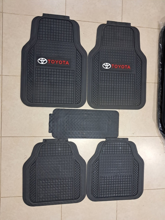 Toyota 5 Pcs Red Writing All-Weather Car Floor Mats Set – Heavy Duty Grid Design