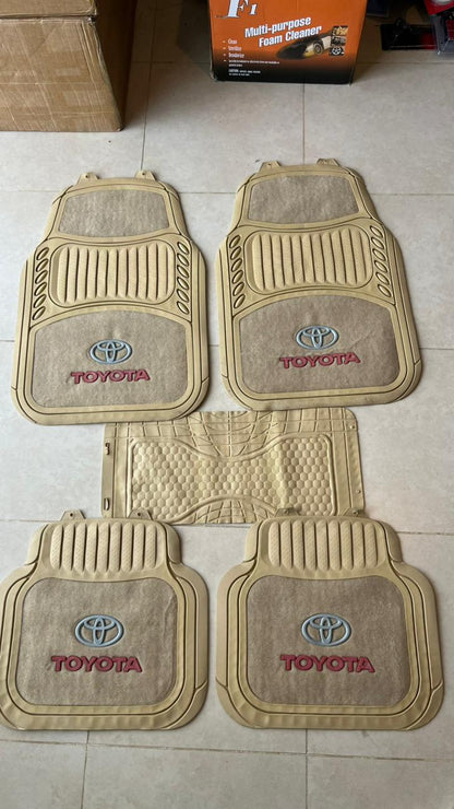 Toyota Luxury Beige Carpet & Rubber Floor Mats – Universal 5 Piece Set