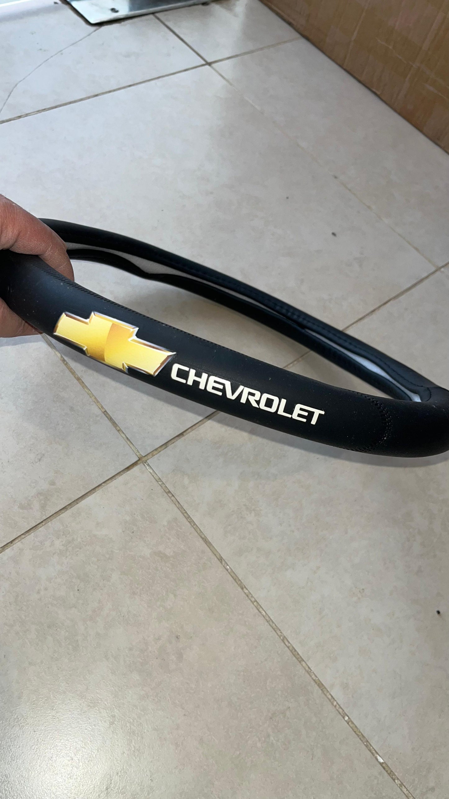 Black Leather Steering Wheel Cover with Custom Car Logo