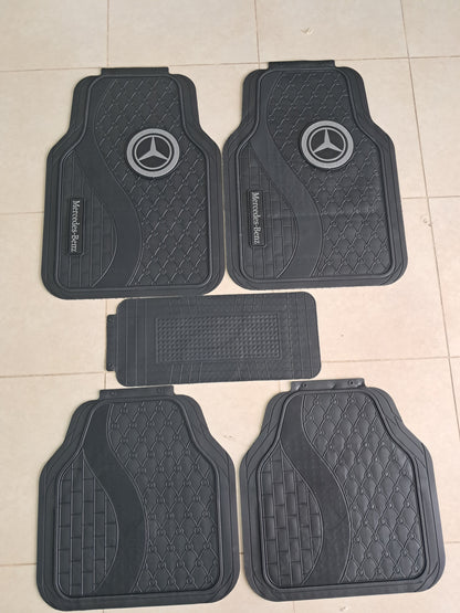 Mercedes Grey Logo 3D Luxury Rubber Floor Mats – Universal 5PCS Set