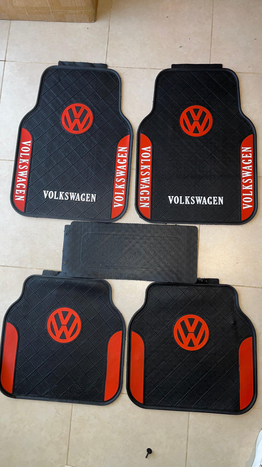 Volkswagen Red Sport Rubber Floor Mats – Premium Universal 5PCS Set
