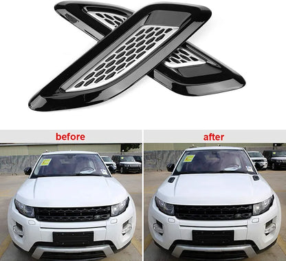 Hood Vents, Exterior Hood Air Vent Outlet Wing Trim (Black & Silver)