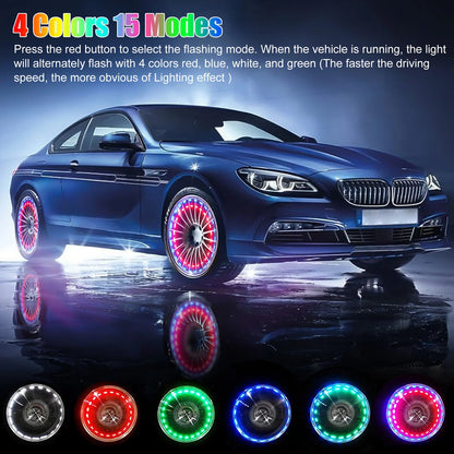4x Solar Auto Flash LED Car Wheel Hub Tire Tyre Air Valve Cap Light Lamp 15 Mode